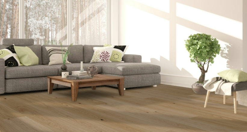 White Oak engineered flooring – 8.6-inch wide plank – Malpaso – installed living room view, mill-direct hardwood