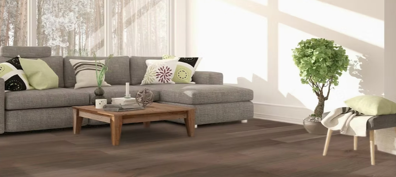 White Oak engineered flooring – 7.5-inch wide plank – Fengari – installed living room view, mill-direct hardwood