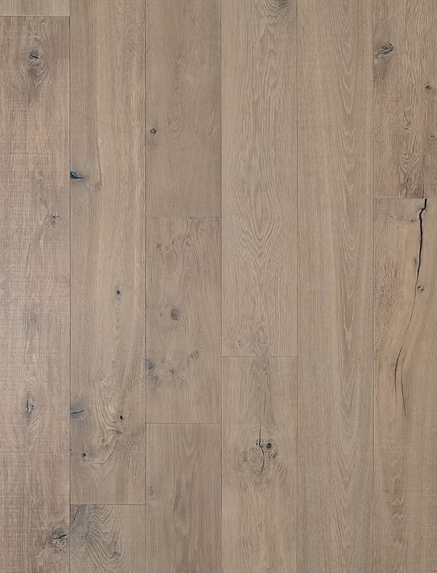 8.5 inch wide engineered White Oak hardwood flooring with subtle reclaimed character and ultra-matte finish