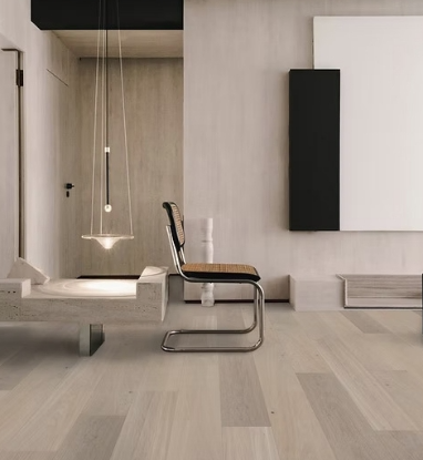 European White Oak engineered flooring – 8.6-inch wide plank – Teide – installed modern room view, mill-direct hardwood