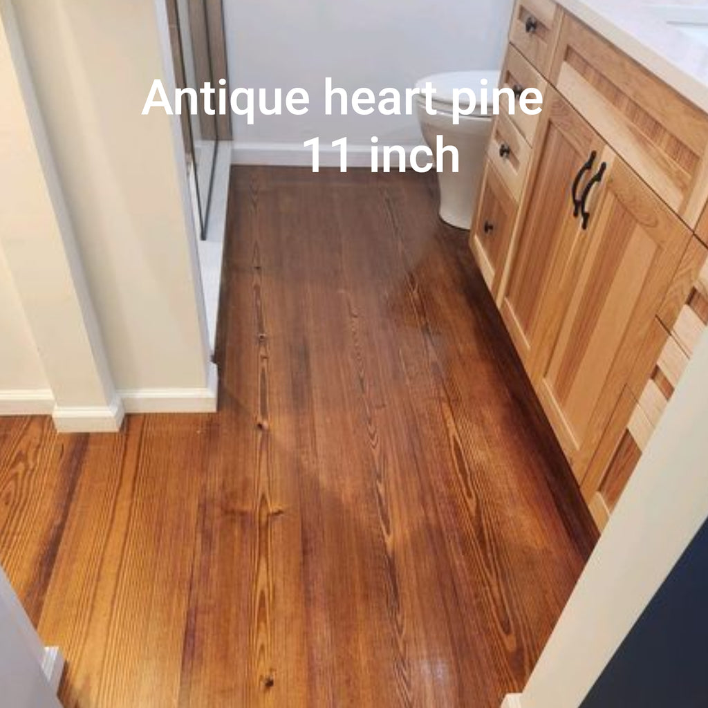 bathroom with waterproof antique heart pine flooring
