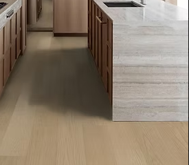 Red Oak engineered flooring – 9.5-inch wide plank – Eclipse – installed kitchen view, mill-direct hardwood