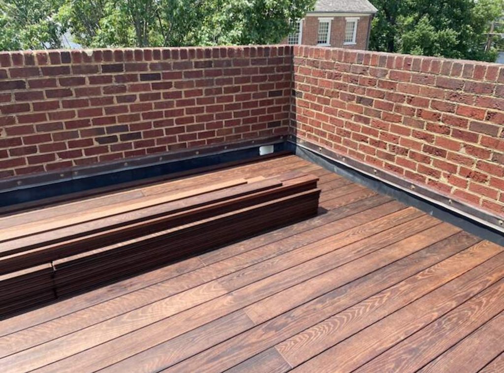 thermally modified red oak decking on roof top
