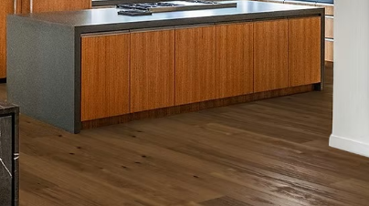 Hickory engineered flooring – 9.5-inch wide plank – Roanoke – installed kitchen view, mill-direct hardwood