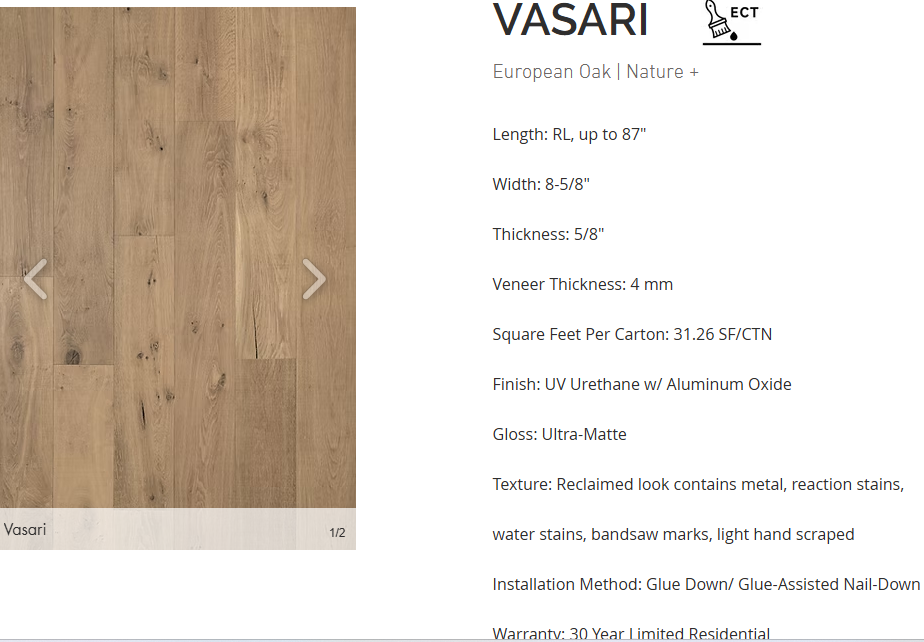 White Oak wide plank flooring – Vasari – grain and texture sample, engineered hardwood